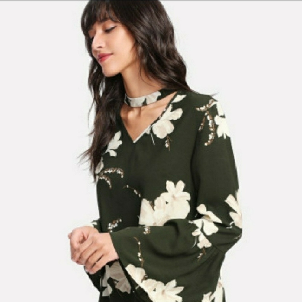 🎉HP Closet Crush 🎉Green Floral Choker Dress 🆕